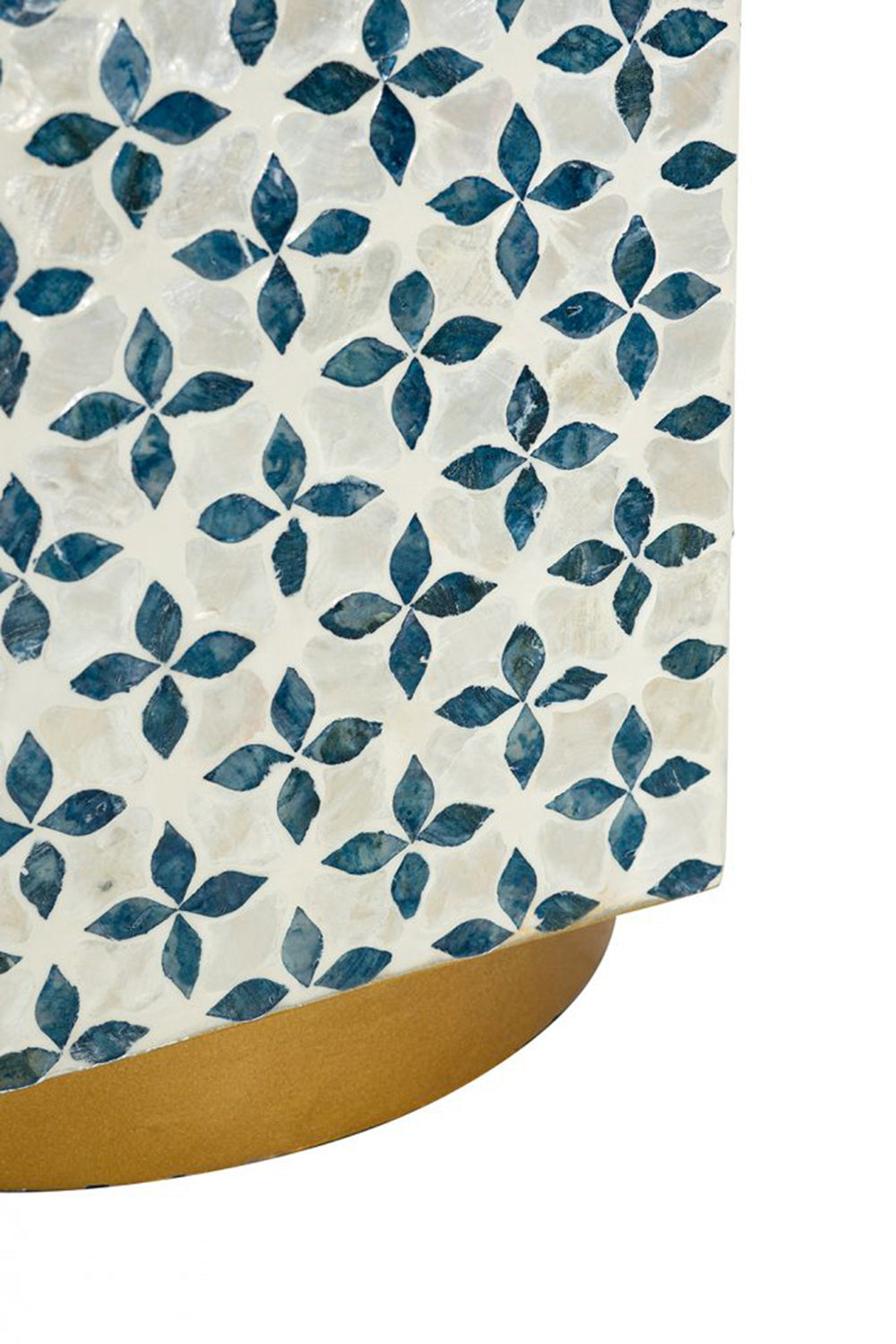 15x13x18.5" Hexagonal Accent Table with Blue Capiz Design and Gold Base