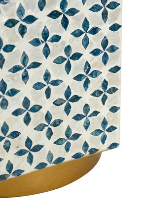 15x13x18.5" Hexagonal Accent Table with Blue Capiz Design and Gold Base