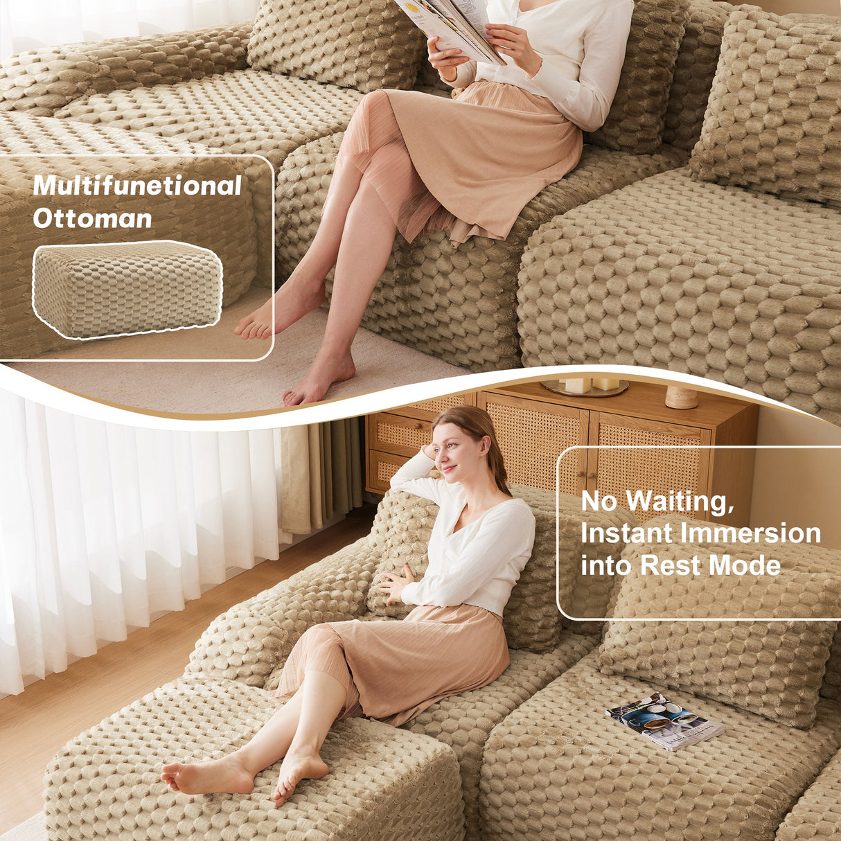 146" Modern U-Shaped Modular Sectional Sofa