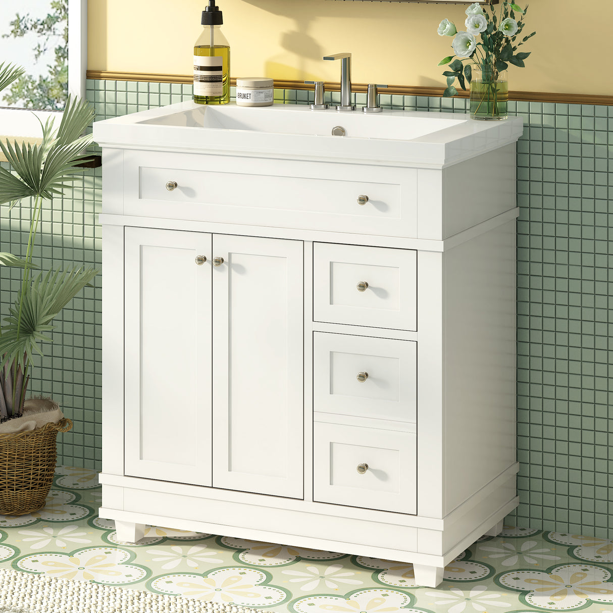 30' bathroom vanity cabinet with sink combo set, undermount resin sink, free standing vanity set with 2 drawers& soft closing doors, solid wood frame bathroom cabinet, white (same as sw000132aak)