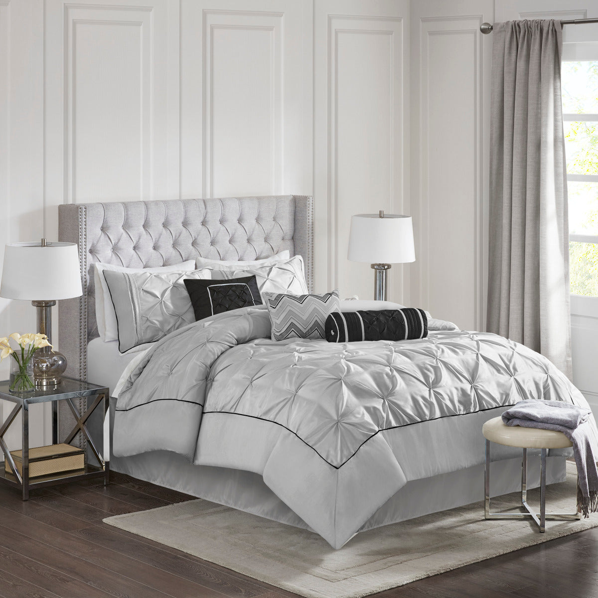 7 Piece Tufted Comforter Set Grey King