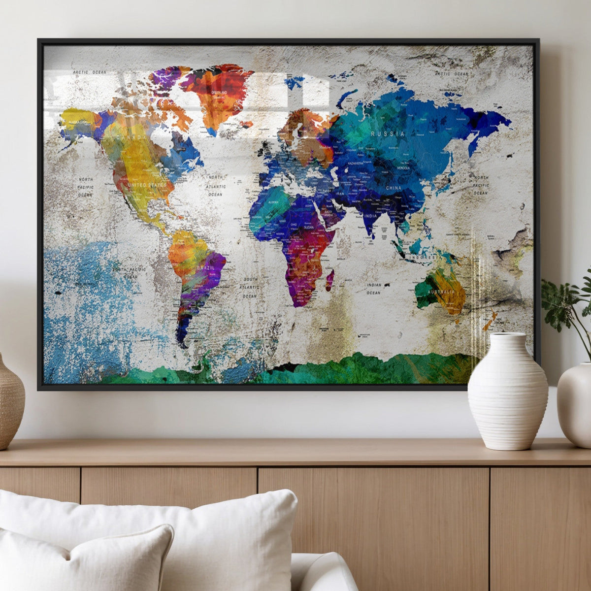 World Map Canvas Print – Framed Travel Map Wall Art for