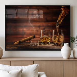 Whiskey and Cigar Wall Art Canvas | 3 Panel Bar Room Decor