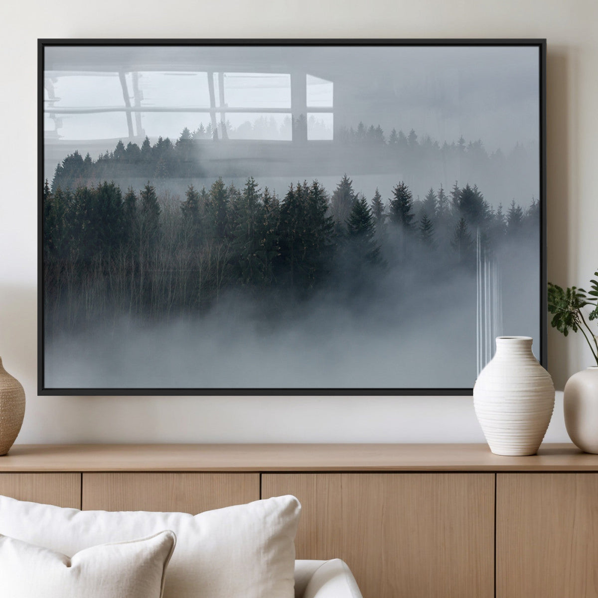 Autumn and Misty Trees in the Forest Wall Art Canvas Print,