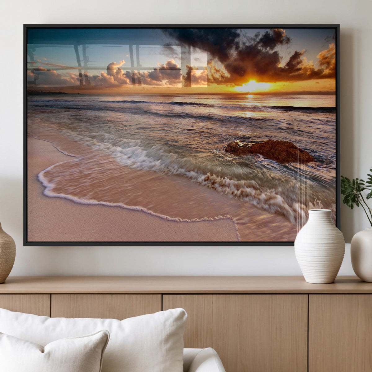 Sunset on Ocean Wall Art Canvas Print