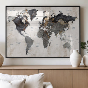 Abstract Map Printing - Modern World Map Canvas Wall Art for