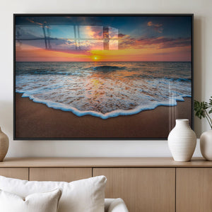 Sunset Beach Canvas Wall Art – Colorful Ocean Waves Triptych