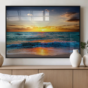 Vibrant Ocean Sunrise Over Golden Beach Waves, Giclee Canvas
