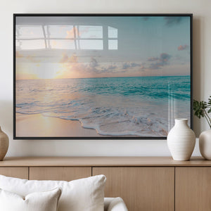 Tranquil Ocean Beach Sunset Canvas Wall Art | 3-Panel
