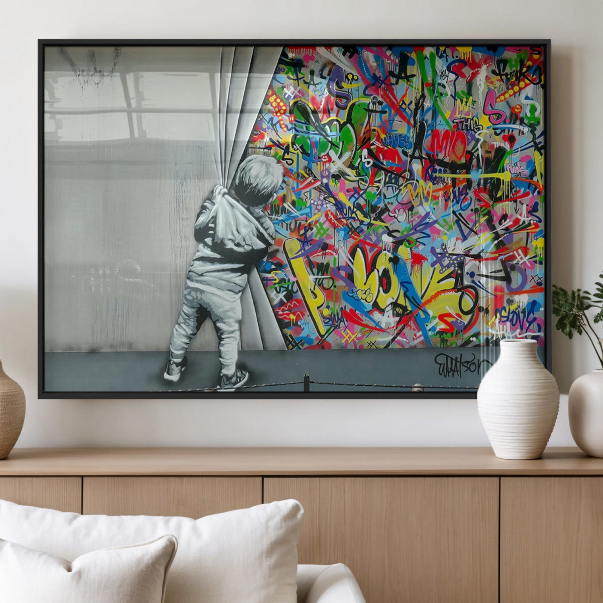 Banksy Colorful Street Graffiti Canvas Wall Art Print,
