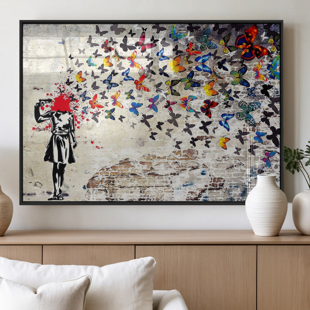 Banksy Art Butterfly Girl Explosion Canvas Art – Vibrant