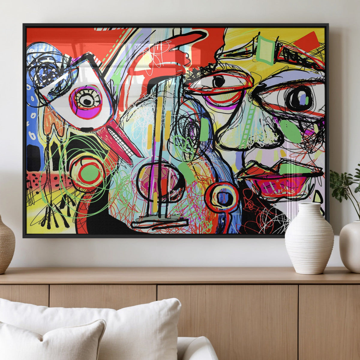 Picasso Style Art Abstract Canvas Wall Art Print , Colorful
