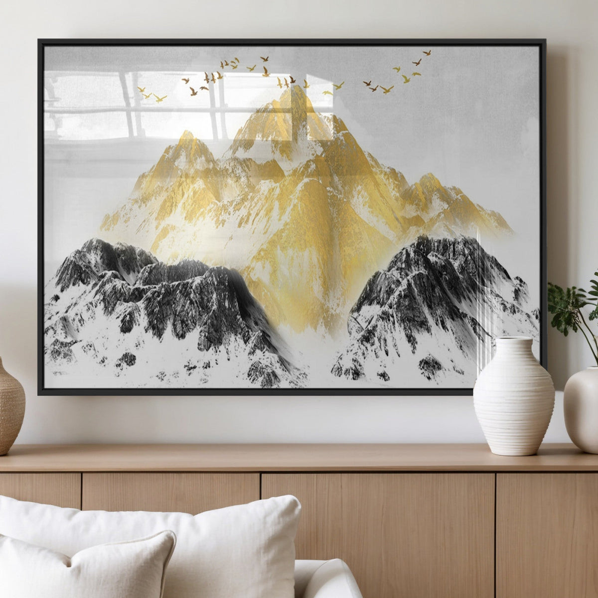 Golden Mountain Triptych Wall Art Canvas Print, Modern