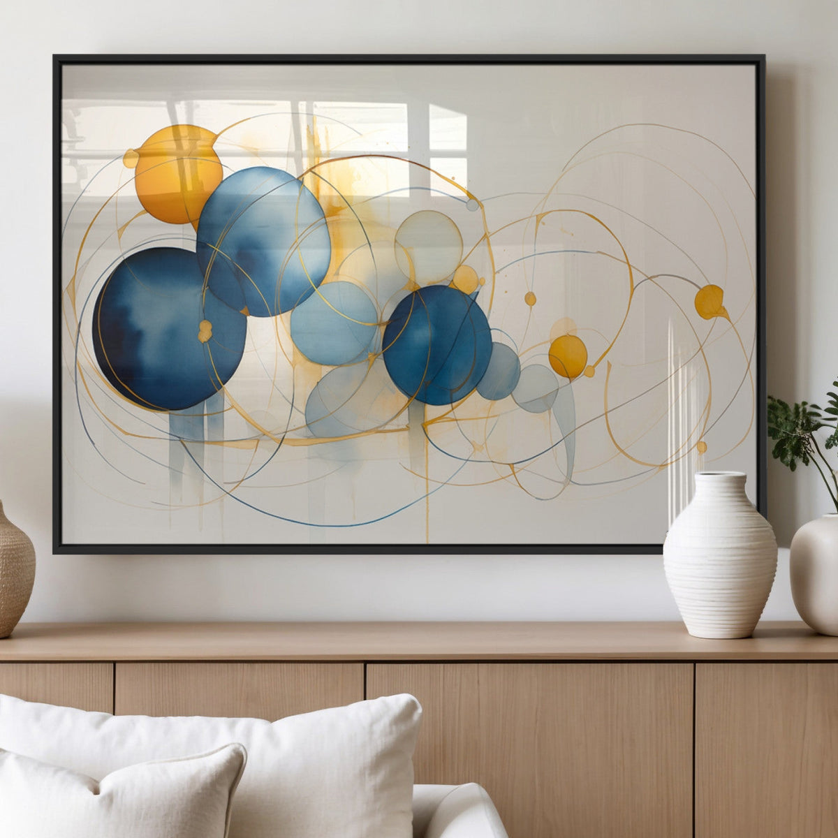 Geometric Blue Orange Abstract Wall Art Canvas, Geometric