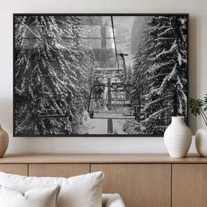 Winter Ski Lift Black and White Canvas Wall Art – Alpine