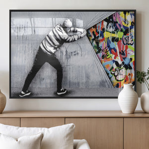 Banksy Art Behind the Curtain Street Wall Art Canvas Print |