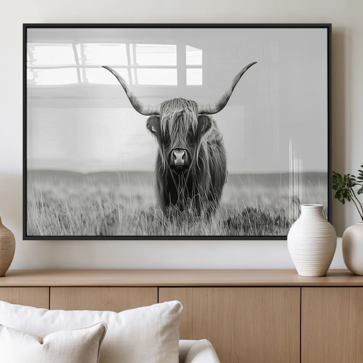 Highland Cow Canvas Wall Art – Majestic Beauty in Black and