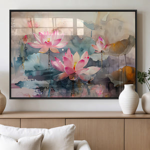 Lotus Flower Wall Art | 3-Panel Giclee Canvas Print of Pink