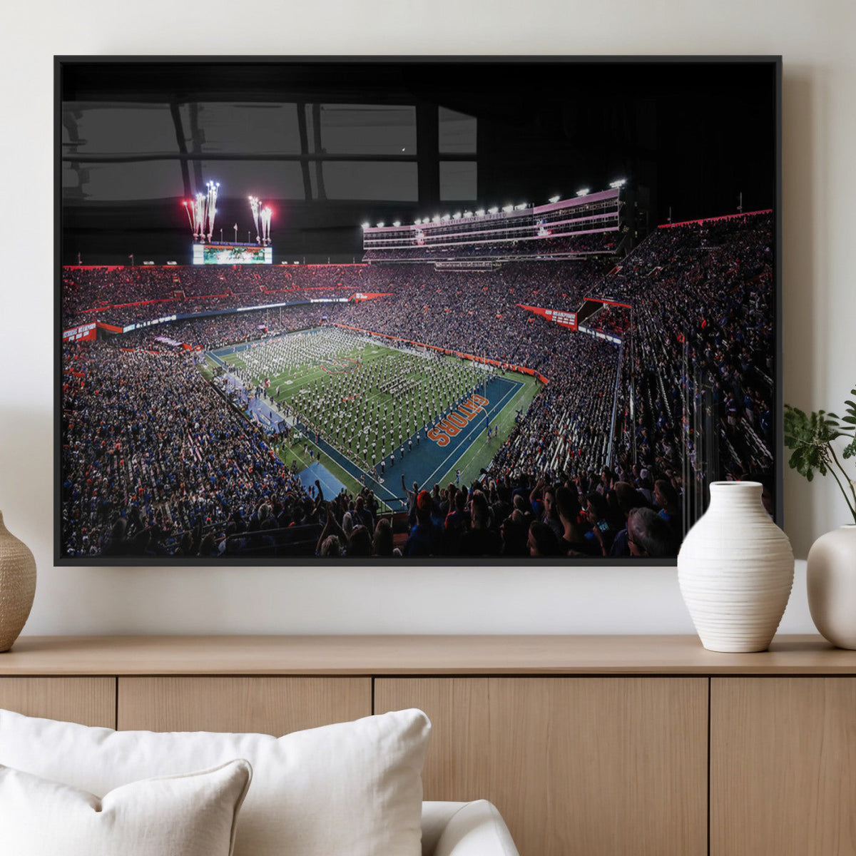 Ben Hill Griffin Stadium Night Game Triple Canvas Wall Art -