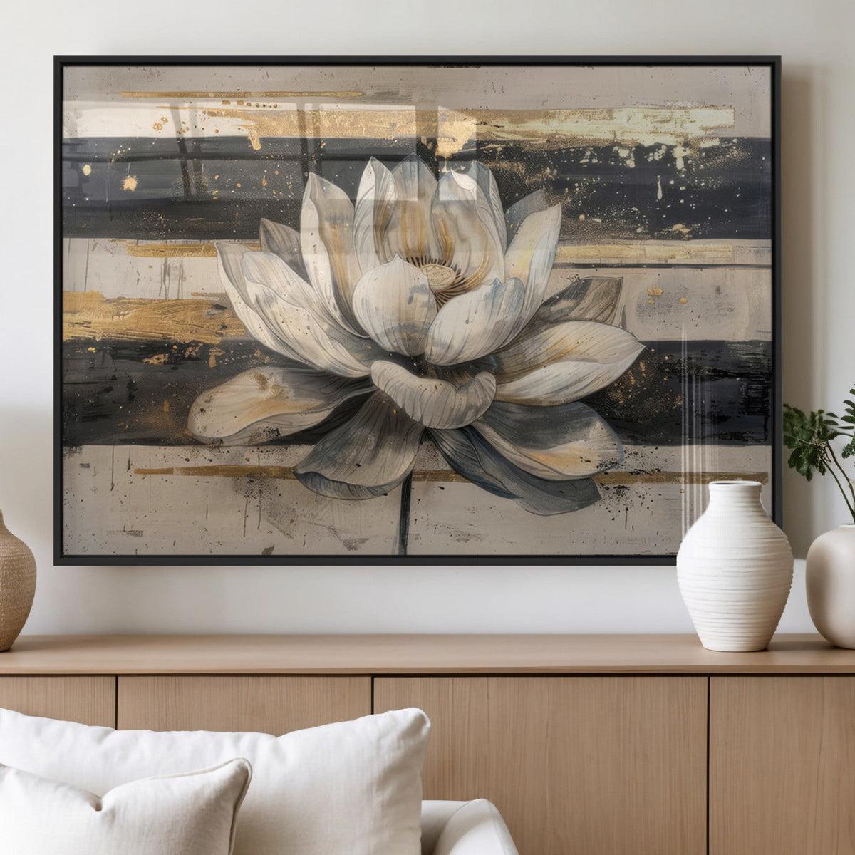 Lotus Flower Wall Art – Framed Abstract Floral Canvas