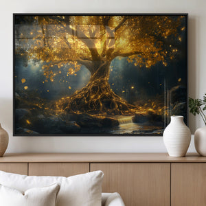 Golden Tree of Life Canvas Wall Art Print - Majestic Glowing