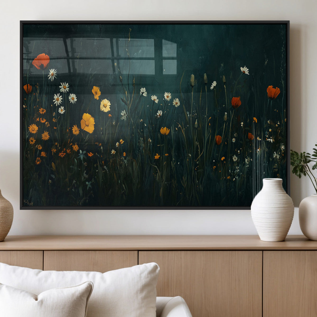 Framed Wildflower Field Wall Art, Framed Vintage Botanical