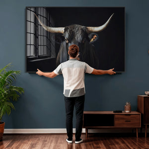 Majestic Longhorn Bull Wall Art Canvas Print – Dark