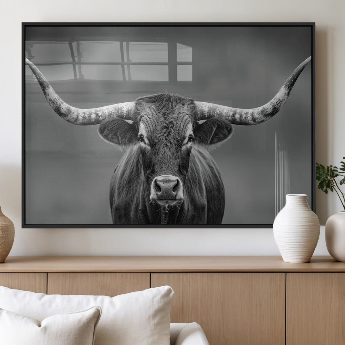 Texas Longhorn Wall Art Canvas Print – Framed Western Bull