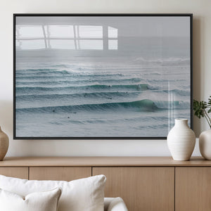 Ocean Waves Wall Art Canvas Print – Framed Surfer Lineup