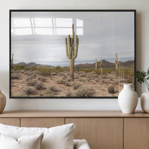 Saguaro Cactus Wall Art – Framed Desert Canvas Artwork,