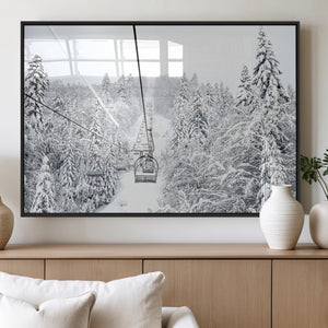 Snowy Ski Lift Wall Art – Framed Winter Mountain Canvas