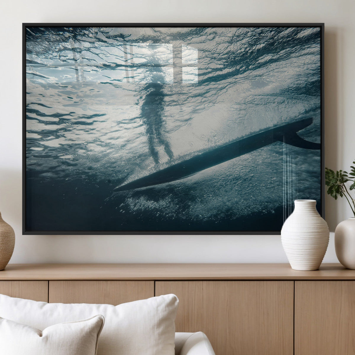 Underwater Surf Wall Art – Framed Ocean Wave Canvas Artwork,