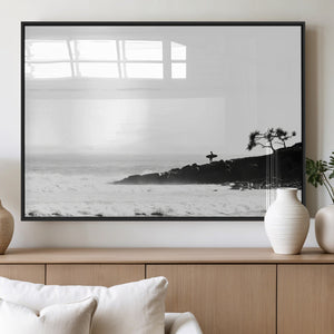 Surfer Cliffs Wall Art Canvas Print – Framed Black White