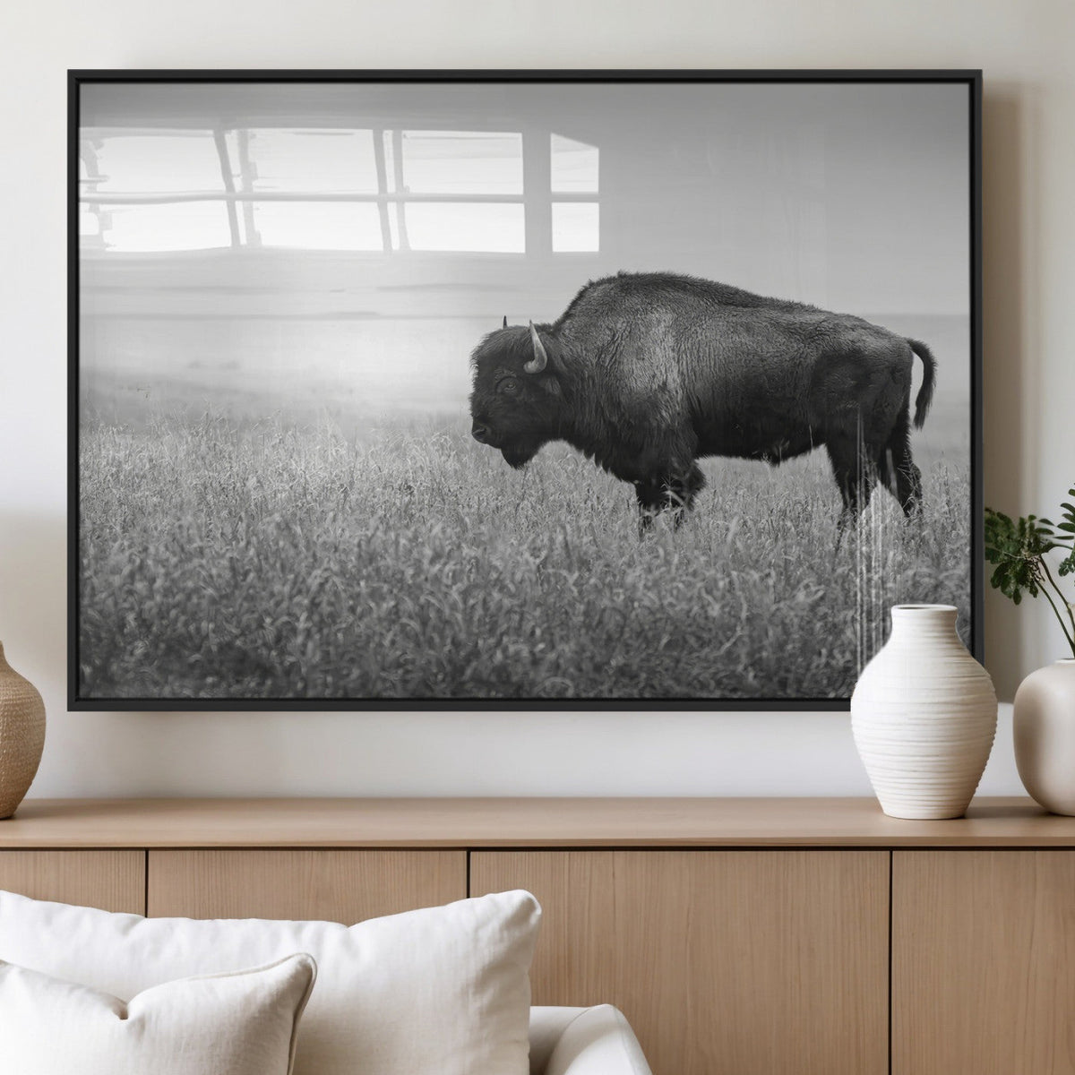 Bison Wall Art Canvas Print – Framed Rustic Wildlife Scene