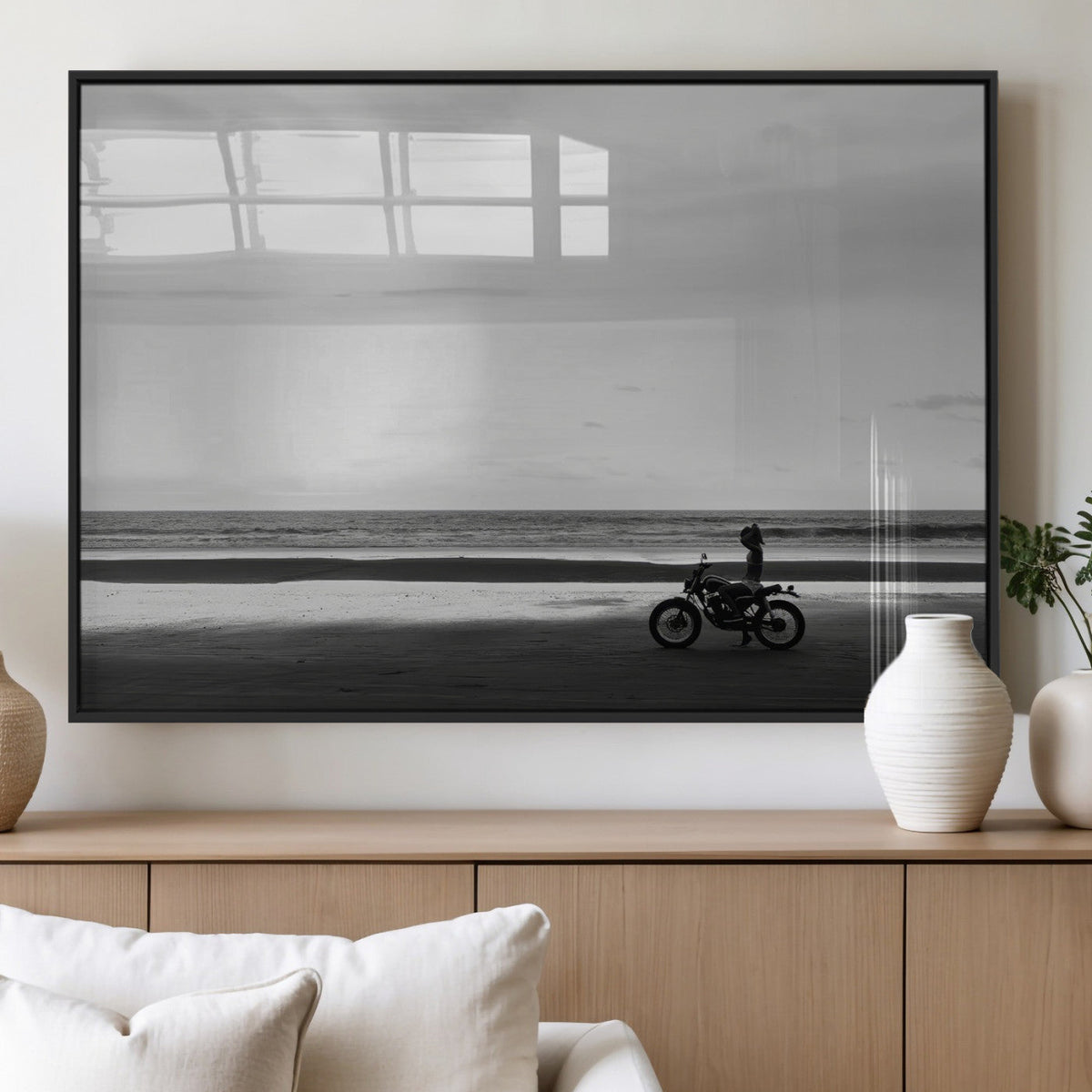 Motorcycle Beach Wall Art Canvas Print – Framed Vintage