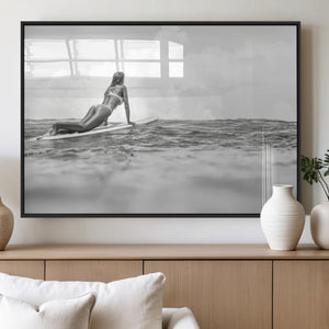 Black and White Surfing Wall Art Canvas Print – Framed Ocean