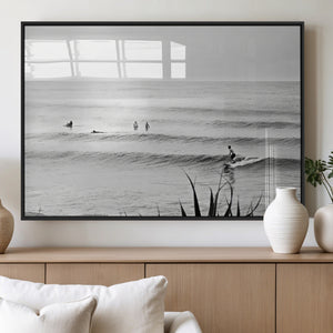 Surfer Silhouette Wall Art Canvas Print, Framed Calm Ocean