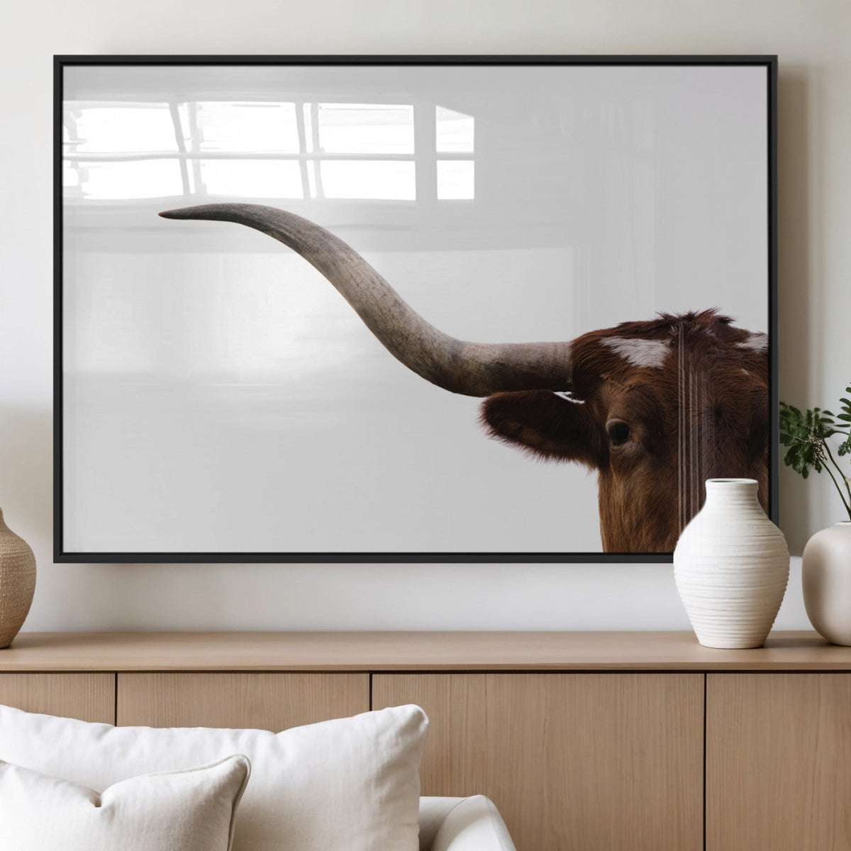 Texas Longhorn Wall Art Canvas Print – Framed Minimalist Cow