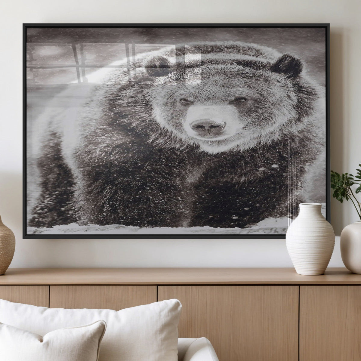 Grizzly Bear Wall Art Canvas Print – Framed Rustic Lodge Art