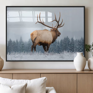 Elk Wall Art Canvas Print – Framed Snowy Forest Scene Art