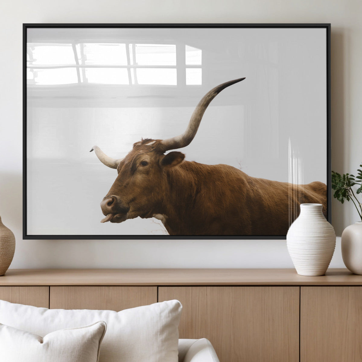 Longhorn Cow Wall Art Canvas Print – Framed Rustic Animal