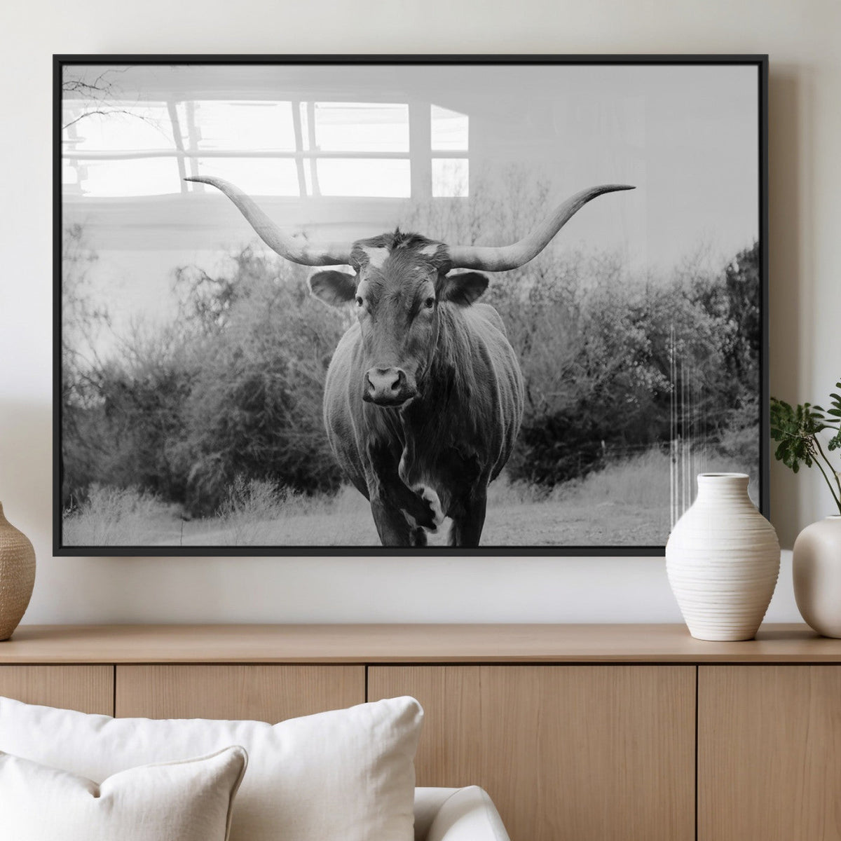 Longhorn Photography Wall Art Canvas Print – Framed Western