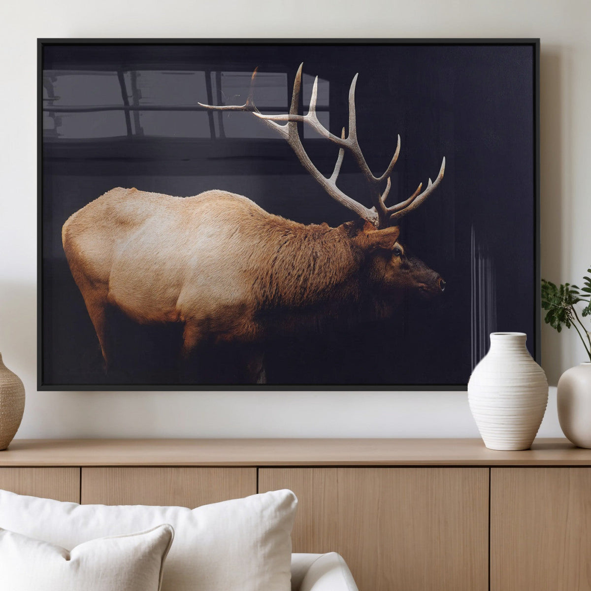 Rustic Elk Wall Art Canvas Print – Framed Moody Wildlife Art