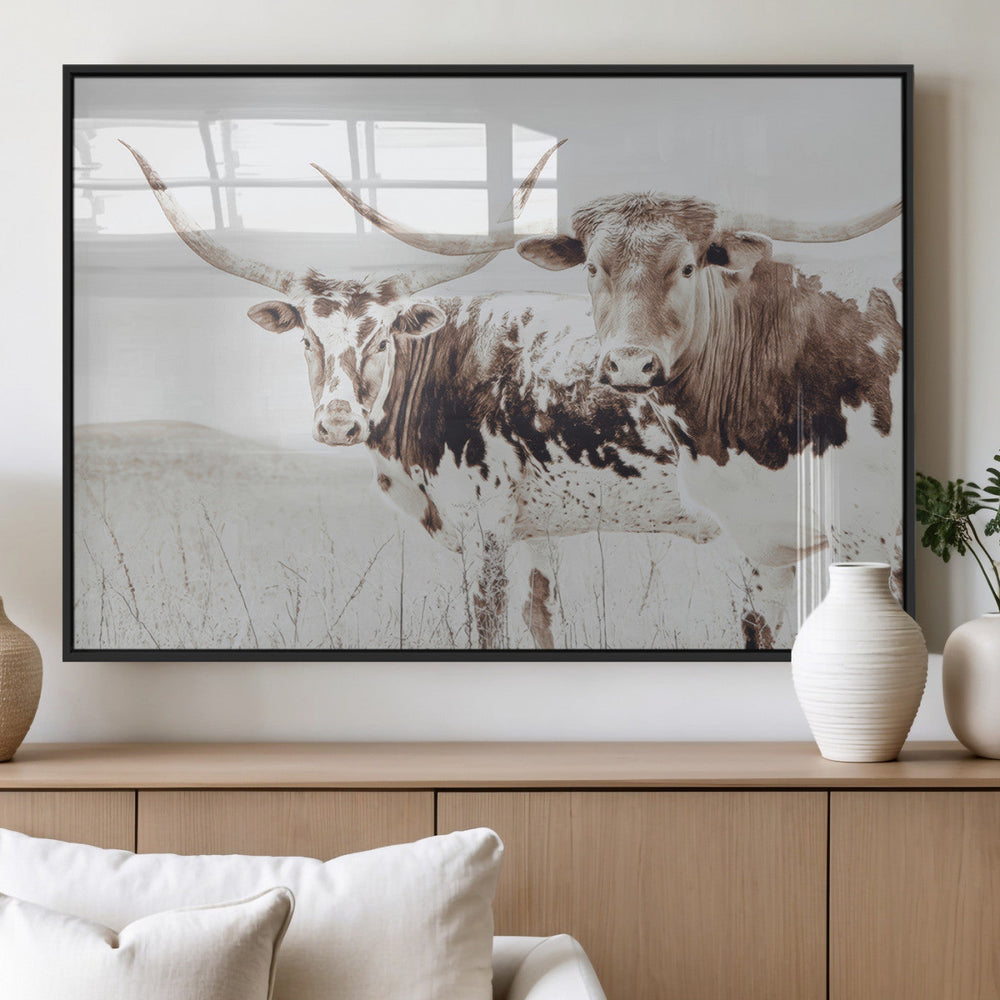 Longhorn Wall Art Canvas Print – Framed Western Cow Rustic