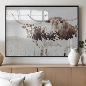 Longhorn Wall Art Canvas Print – Framed Western Cow Rustic