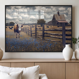 Texas Longhorn Canvas Wall Art Print – Framed Rustic Barn