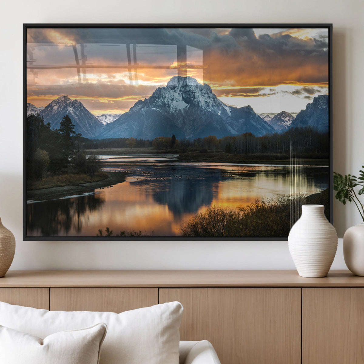 Mountain Sunset Wall Art Canvas Print – Framed Alpine