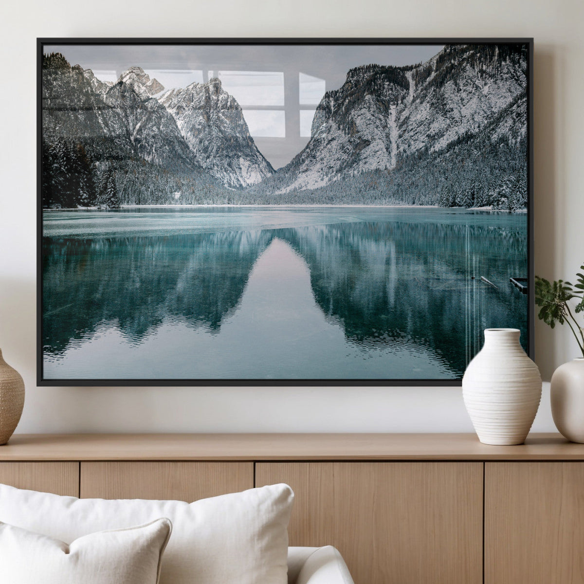 Mountain Lake Wall Art Canvas Print – Framed Toblacher See