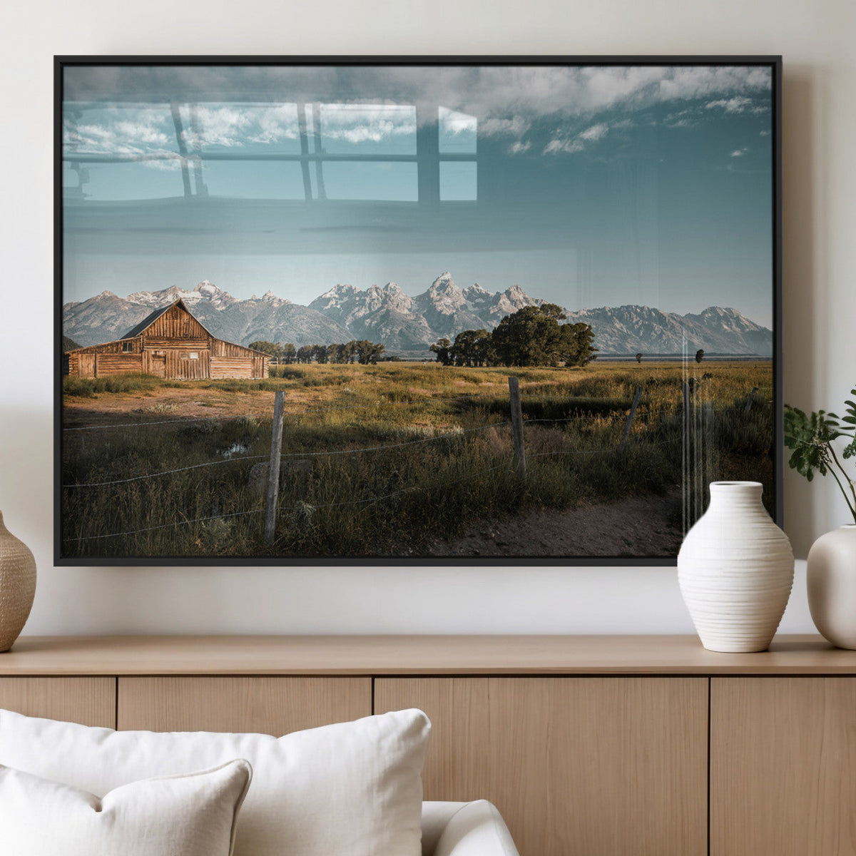 Rustic Farmhouse Wall Art Canvas Print – Framed Mountain