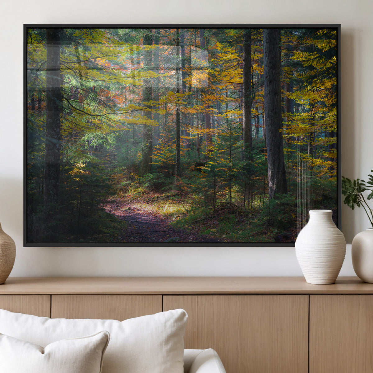 Autumn Forest Wall Art Canvas Print – Framed Fall Woodland
